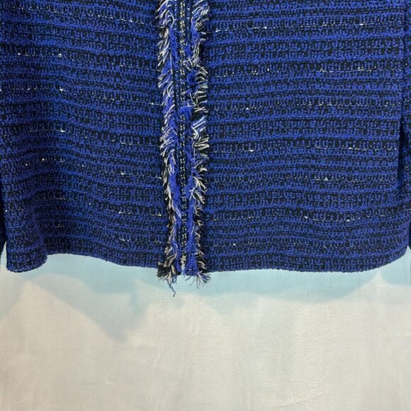 St John Women’s Knit Full zip blue tweed fringe sweater size 14 workwear luxury - Picture 6 of 12